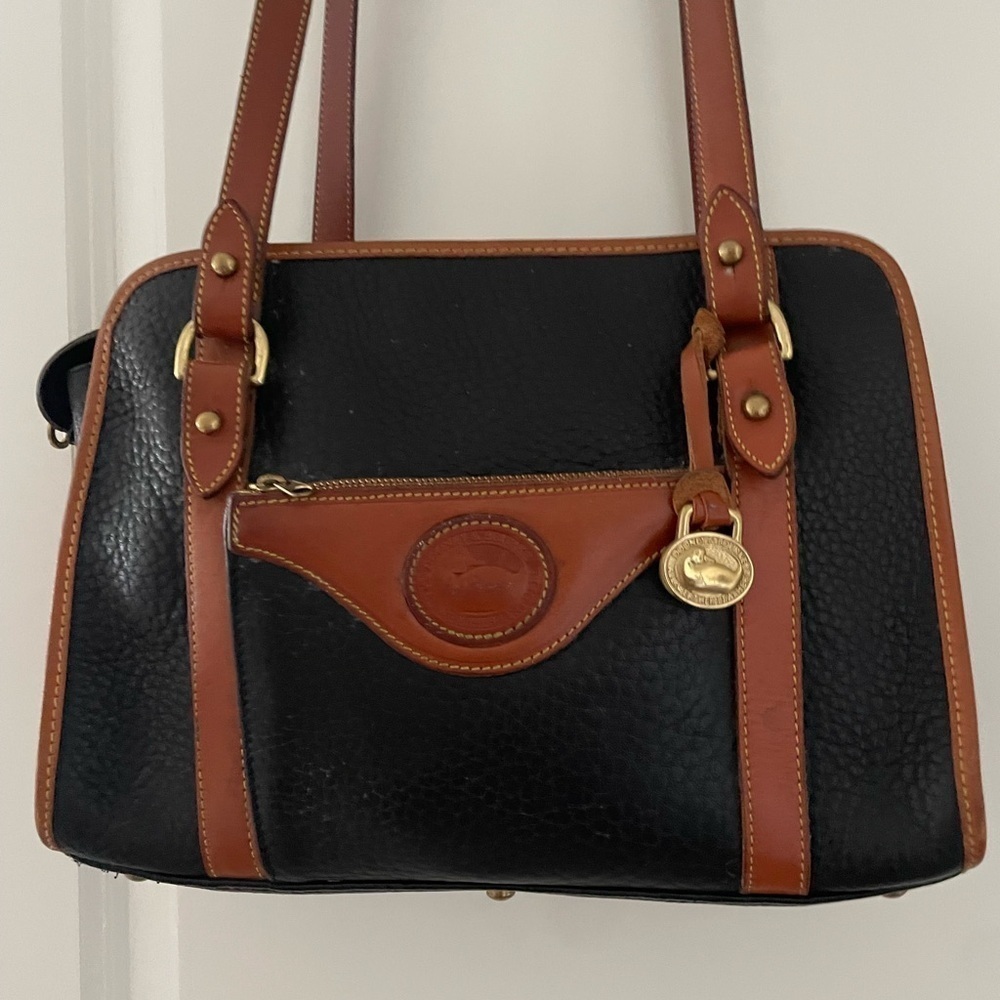 Dooney & Bourke Pebbled Leather All Weather Bag Dark Navy British Tan - Picture 11 of 14